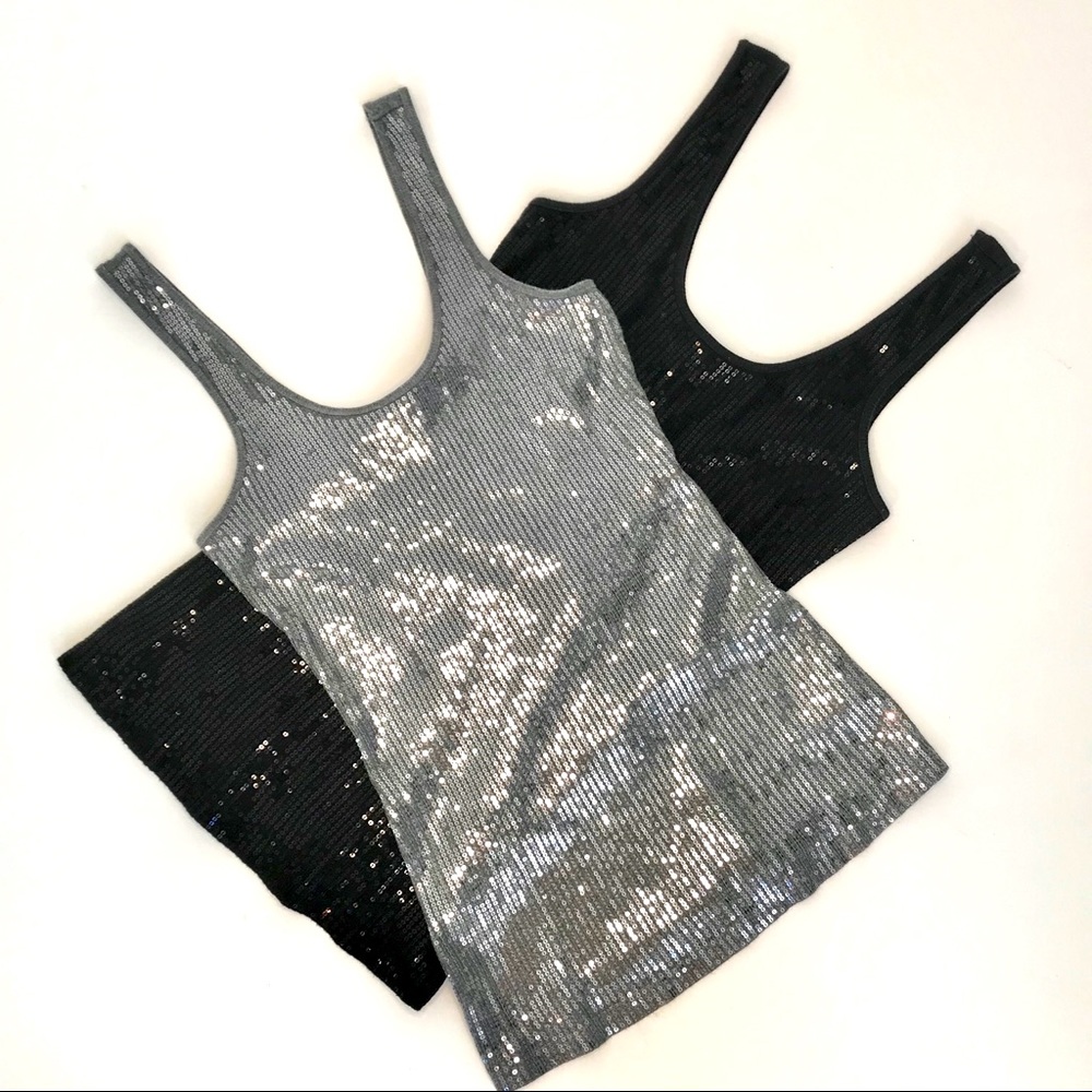 Sequin stretch tops black gray small